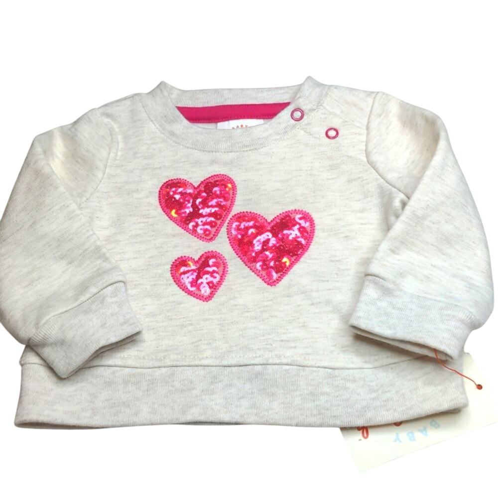 CAT & JACK NB Cream Gray heathered Sequin Heart Sweatshirt Baby NEW Newborn